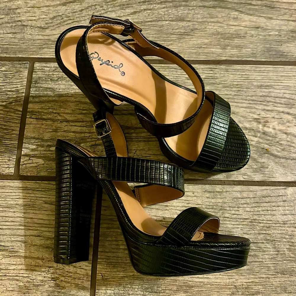 Qupid Faux Leather Block Heels